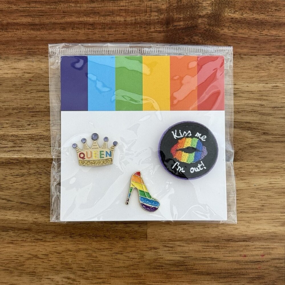 Set Of 3 Pride Pins LGBTQ LGBT Rainbow Progress Flag Enamel Pin‎ Button